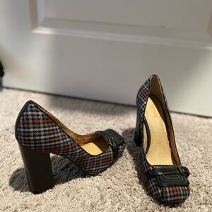 Levity Plaid Black, Gray, and Red Heels